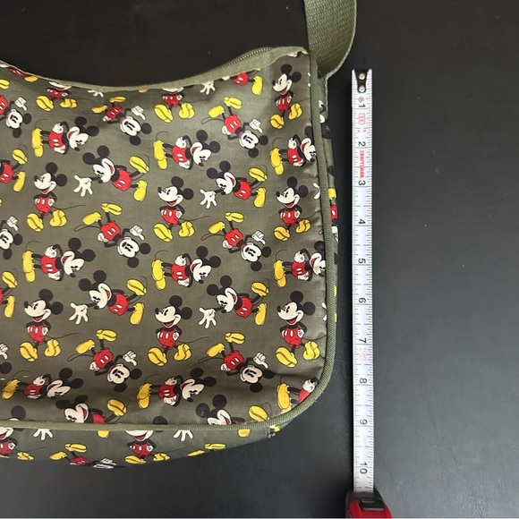 Disney Mickey Mouse Zipper Nylon Purse Shoulder Bag Olive Green Classic Mickey - Picture 8 of 8
